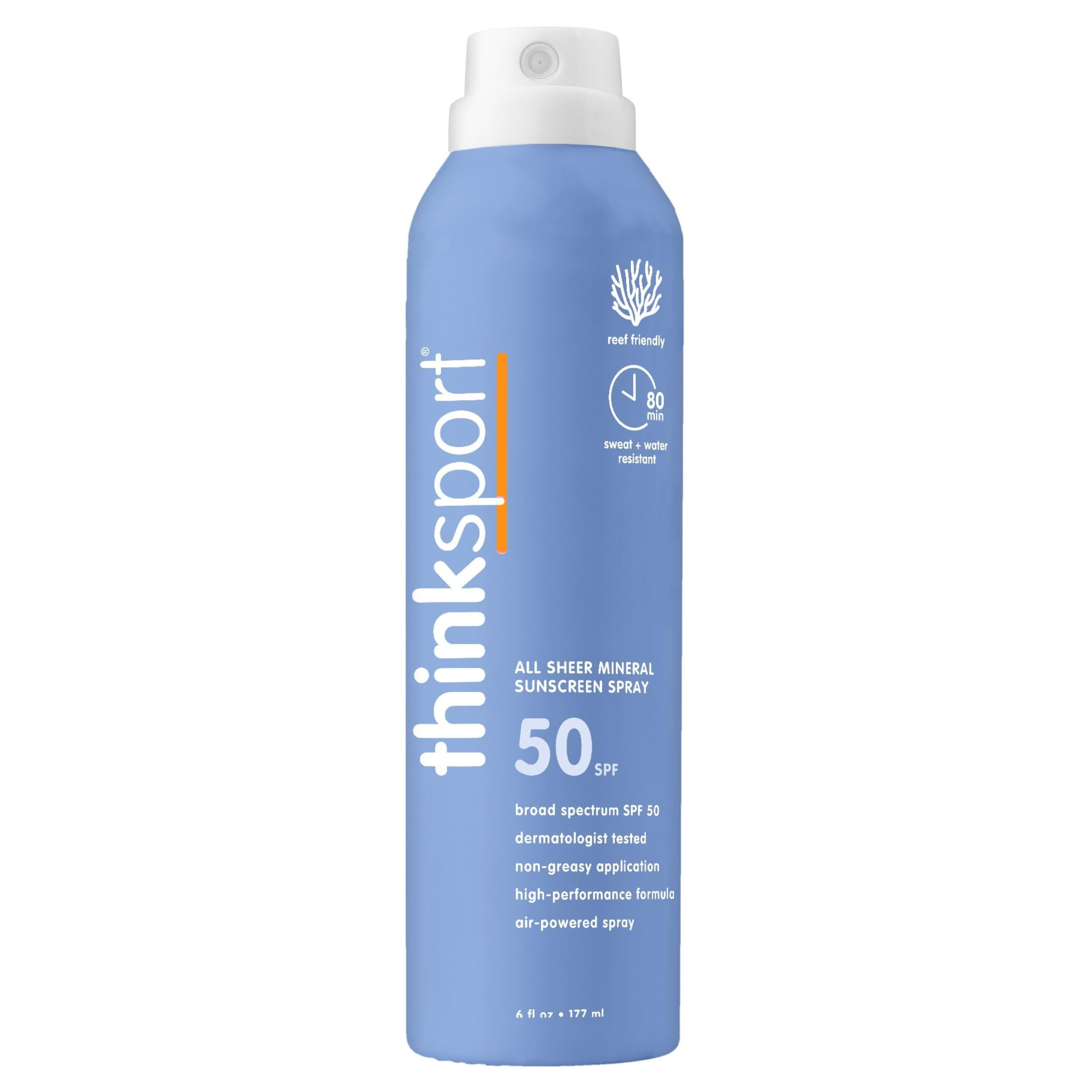 Thinksport SPF 50+ Mineral Sunscreen Spray, All Sheer, 6 Fl Oz – Natural, Water Resistant Body ... | Amazon (US)