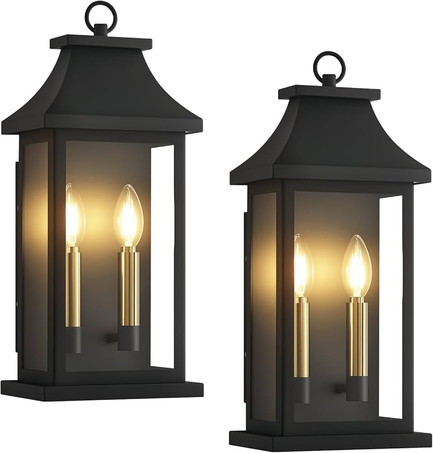 tewei 18'' Outdoor Wall Lights, Porch Light Outdoor Wall Sconce Lantern, 2-Light Black Exterior L... | Amazon (US)