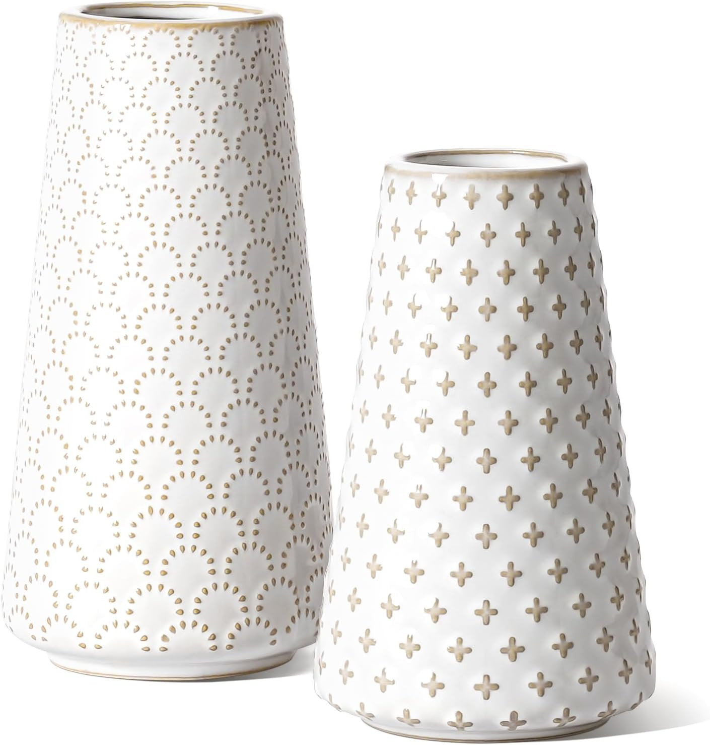 Ceramic Vase for Decor, 6 Inch+7.1 Inch White Flower Vase for Lego Flowers, Tulip and Pampas Gras... | Amazon (US)