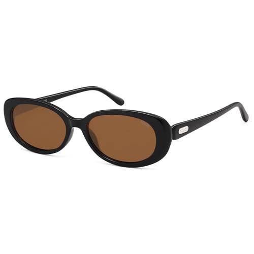 SOJOS Retro Oval Polarized Sunglasses for Women Men Vintage 90s Style Womens Mens Sunnies Sun Glasses SJ2369, Black Frame/Dark Brown Lens | Amazon (US)