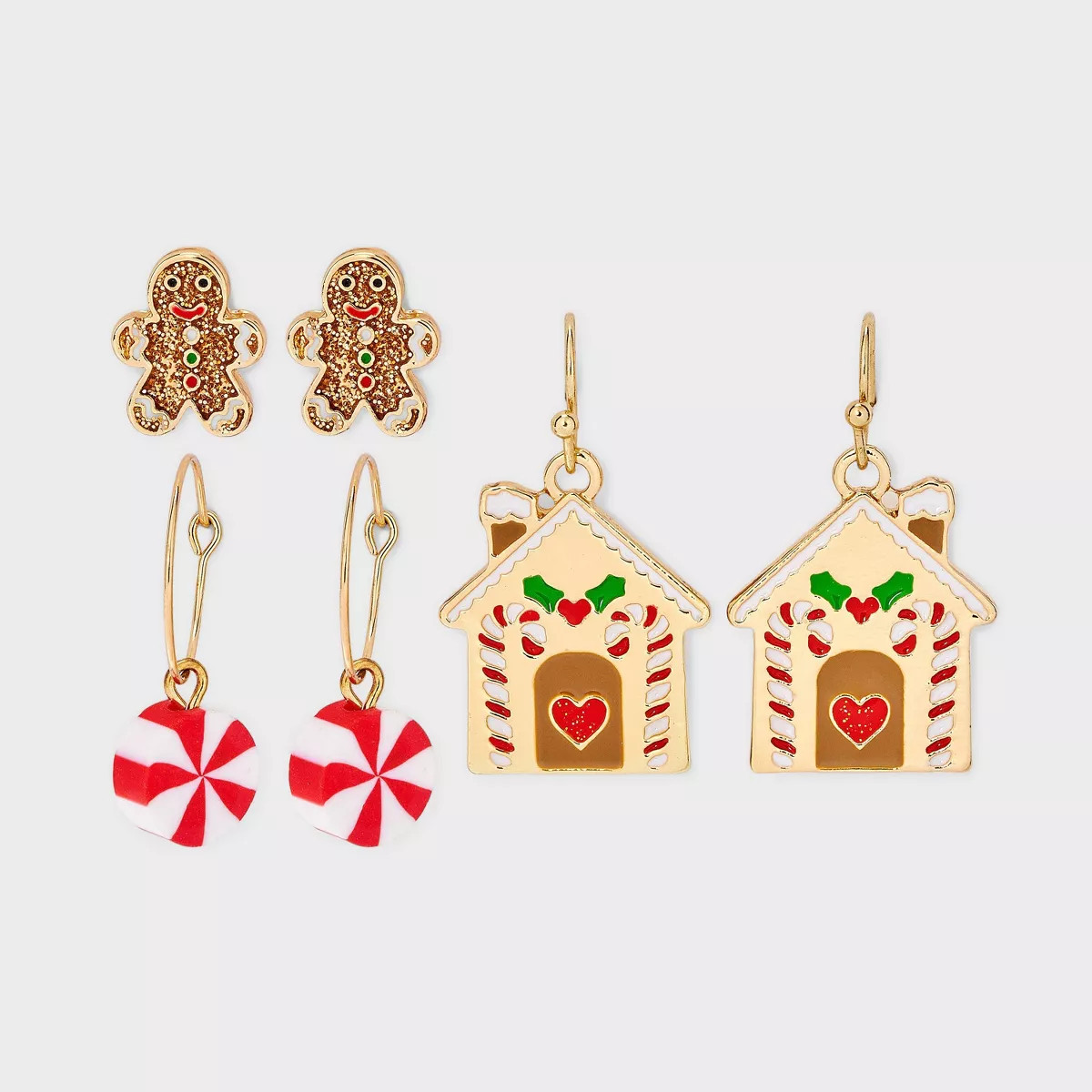 Christmas Gingerbread House Mint Earring Set 3pc - Gold | Target
