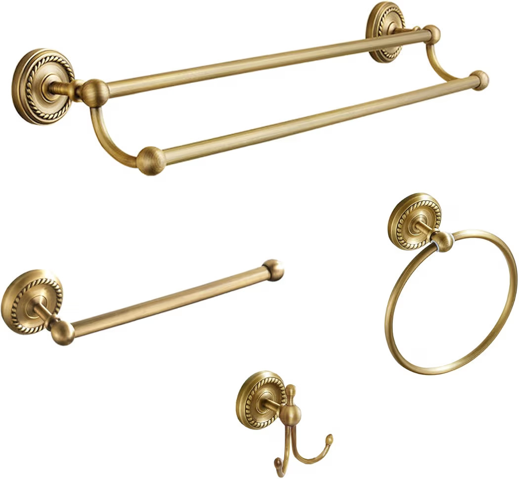 4 Piece Antique Brass Gold Bathroom Accessories Set - Brass 24” Towel Holder, Antique Bar Brass... | Amazon (US)
