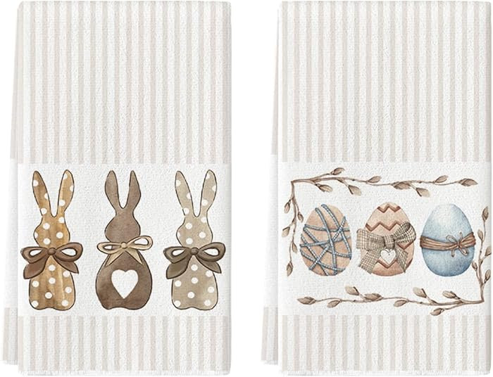 Artoid Mode Stripe Rabbit Bunny Eggs Easter Kitchen Towels Dish Towels, 18x26 Inch Spring Decorat... | Amazon (US)