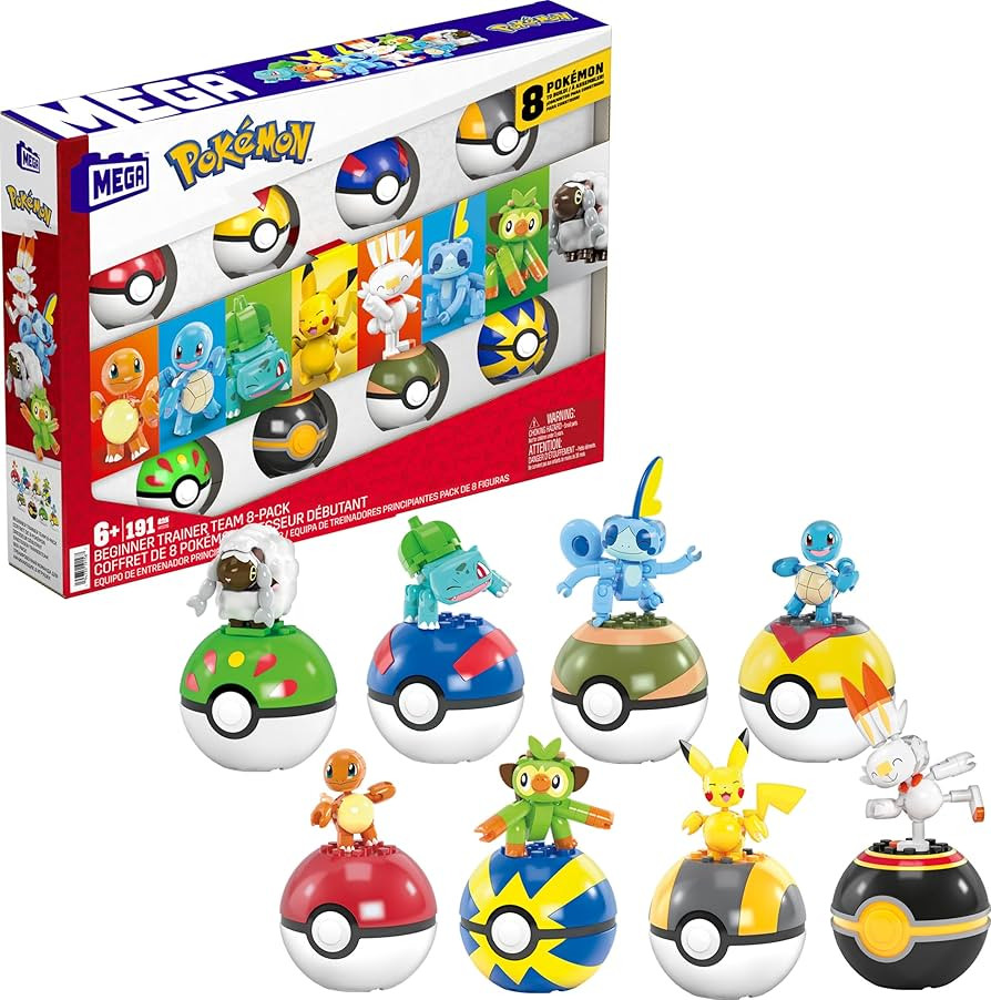 Mega Pokemon Trainer Starter Pack 8 Pokeballs with Characters, 191 Building Blocks, Includes Bulb... | Amazon (US)