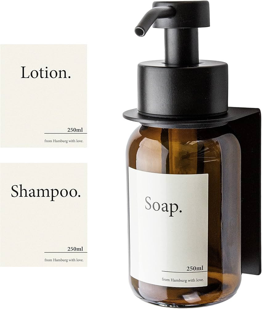 Designfabrik Hamburg | Glas Seifenspender mit Wandhalterung selbstklebend | Edelstahl-Pumpspender... | Amazon (DE)