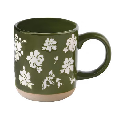 Sweet Water Decor Debossed Design- Green Floral Stoneware Coffee Mug -14oz | Target