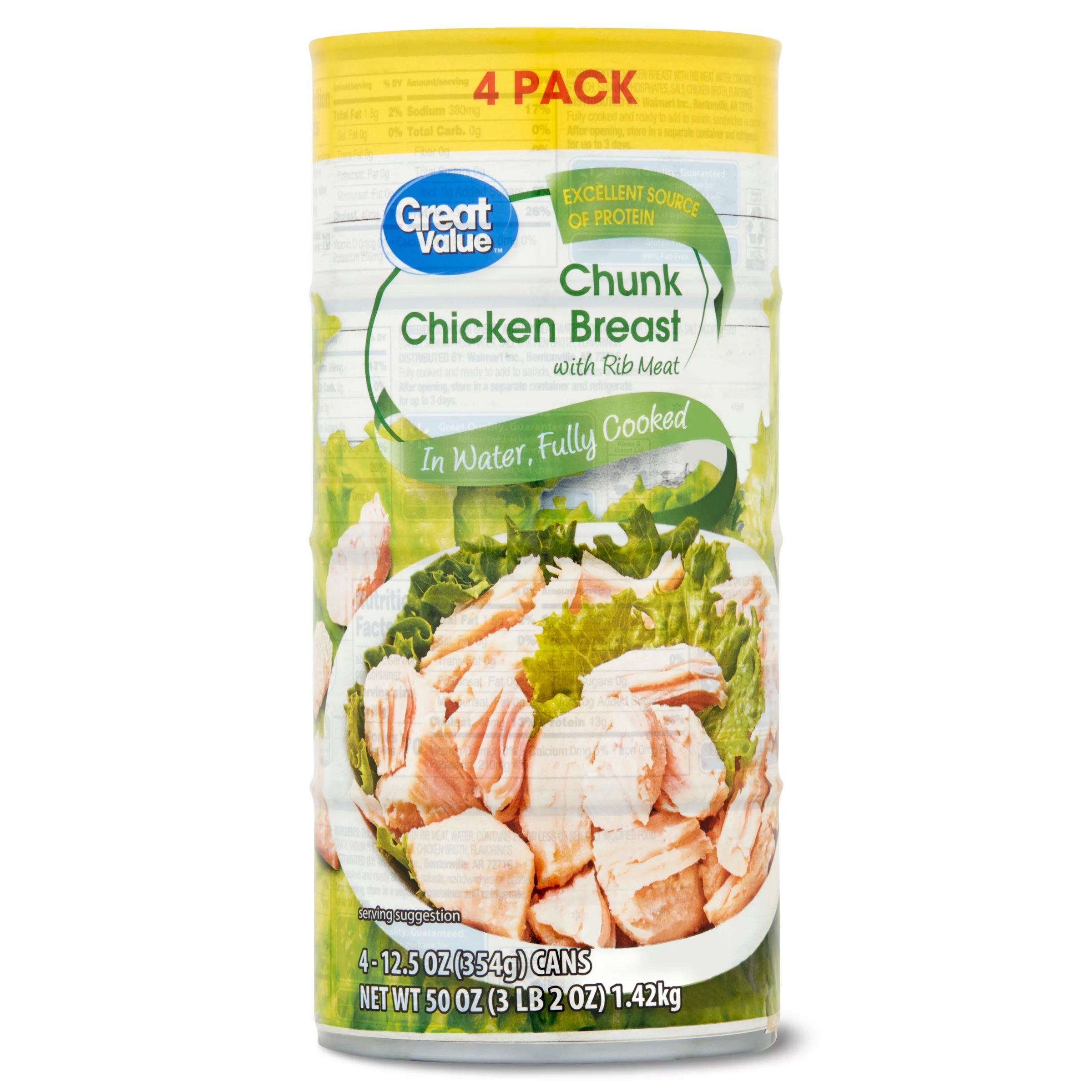 (4 Cans) Great Value Chunk Chicken Breast, 12.5 oz | Walmart (US)