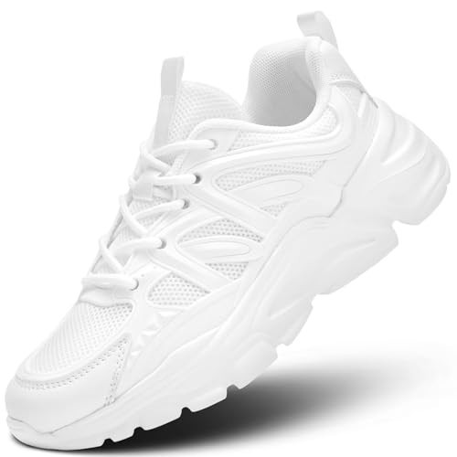 Women's Road-Running-Shoes Non-Slip Ladies Walking Fashion Athletic Sneakers Work Gym Comfort Lightweight Mesh Soft Sole White | Amazon (US)