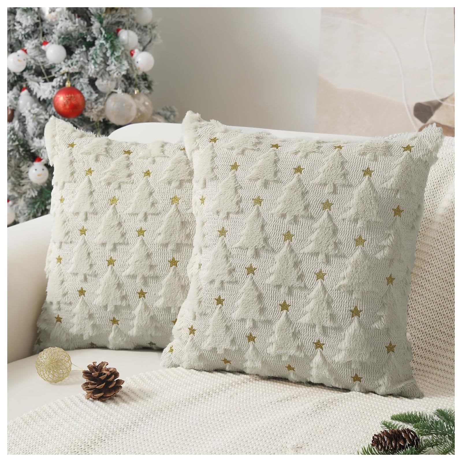 Christmas Throw Pillow Covers Christmas Decorations Set of 2 Xmas Tree 18x18 Pillow Covers Soft P... | Amazon (US)