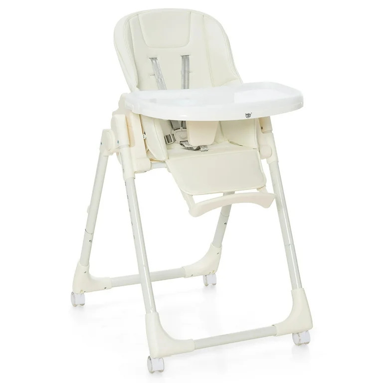 Babyjoy Foldable Highchair Baby Feeding Chair with 360° Rotating Wheels & Height Adjustment Beig... | Walmart (US)