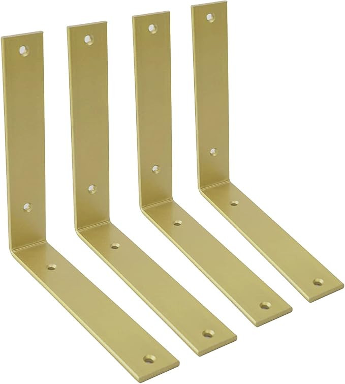 WINKER Shelf Bracket 8 Inch 8 Inchx8 Inchx1.5 Inch Heavy Duty Gold Brackets for Shelves Corner L Bra | Amazon (US)