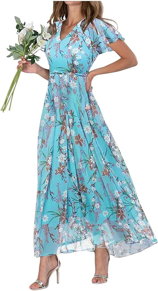 Hawaiian Dresses for Women 2024,Spring Summer Elegant Party Boho Maxi Dress Vacation Beach Sun Dr... | Amazon (US)