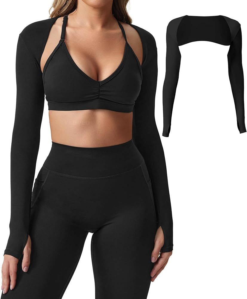 YEOREO Women Crop Top Long Sleeve Bolero Open Front Workout Cropped Shirts Sports Shrug Without B... | Amazon (US)