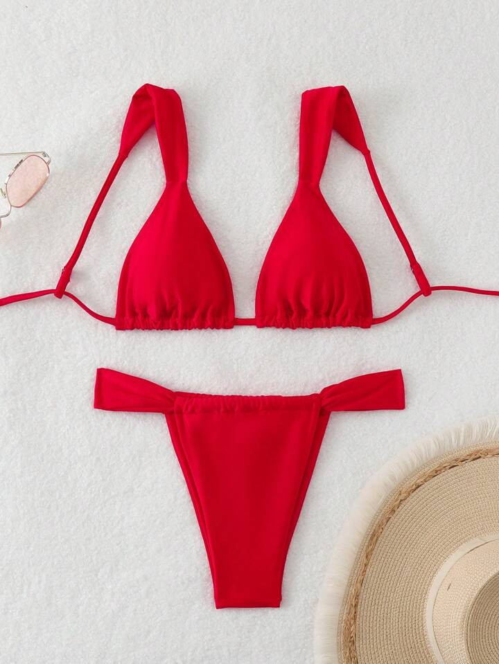 SHEIN Swim Women Summer Beach Solid Bikini Set For Resort Vacation | SHEIN