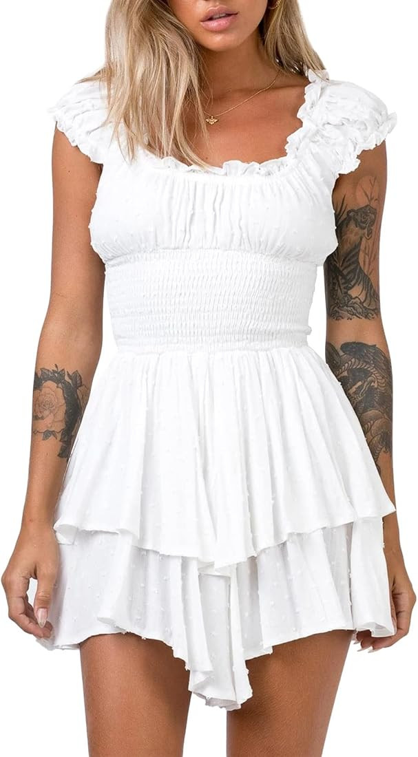 AOHITE Womens Summer Tube Top Dress Off-Shoulder Ruffled Flowy Mini Short Dresses | Amazon (US)
