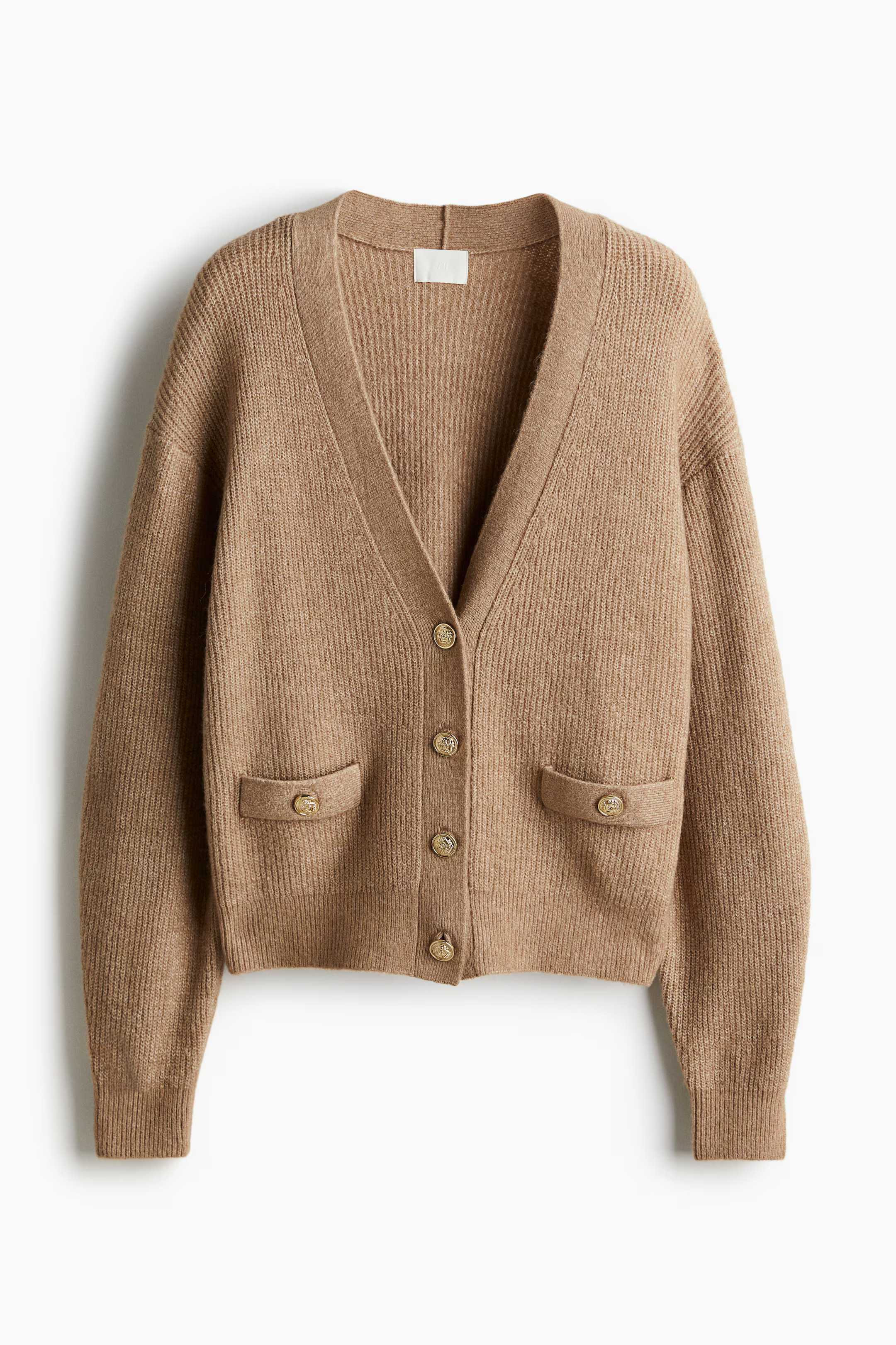 Rib-Knit Cardigan - V-neck - Long sleeve - Beige - Ladies | H&M US | H&M (US + CA)