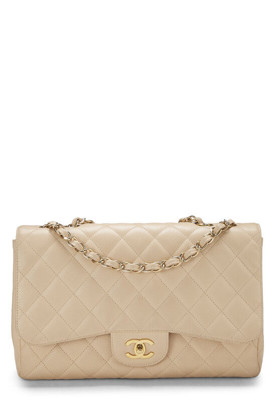 Chanel Beige Quilted Caviar New Classic Flap Jumbo Q6BAQP0FI4057 | WGACA | What Goes Around Comes Around