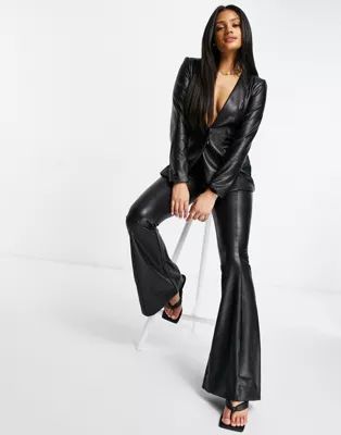 ASOS LUXE leather look high waisted flare pants in black | ASOS | ASOS (Global)