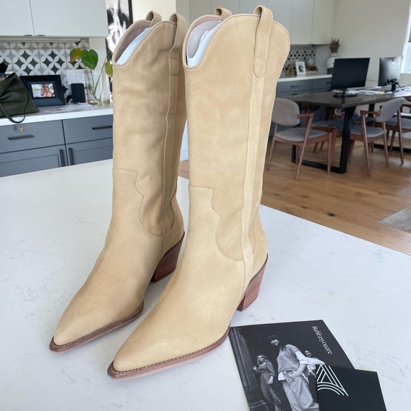 NWT ABLE Cowboy Western Genuine Nubuck Leather Fawn Tan Nude Boots sz 8 | Poshmark