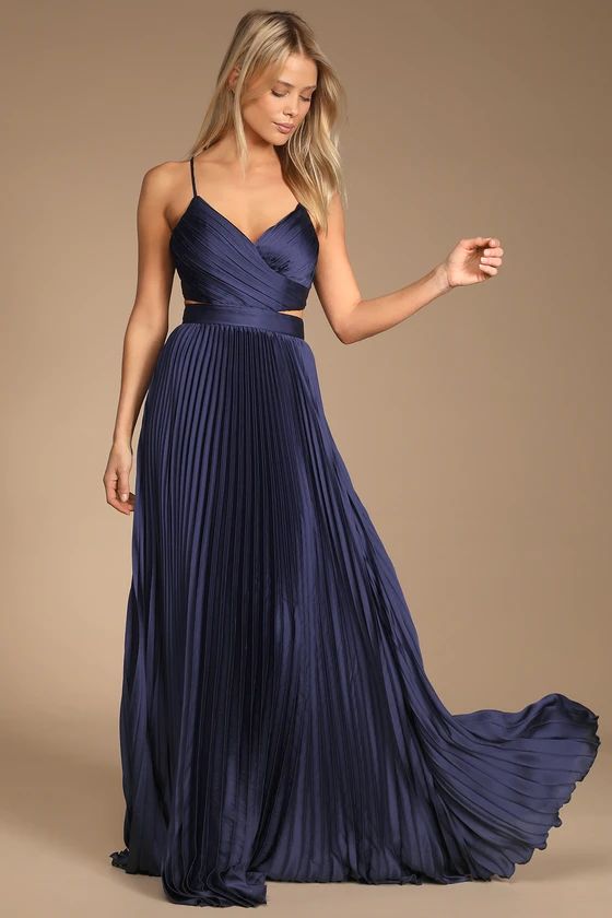 Got the Glam Navy Blue Pleated Cutout Maxi Dress | Lulus