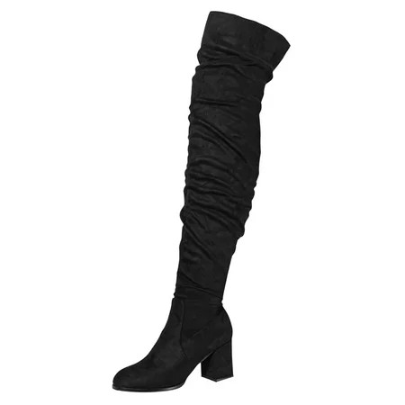 BOBOGOJP Women s Thigh High Boots Stretch Suede Over The Knee High Boots 4.13IN Chunky Heel Fall Winter Boots (Black 8) | Walmart (US)