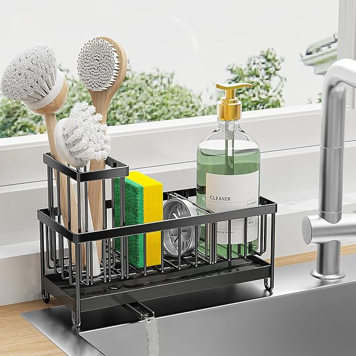 Cisily Black Sponge Holder for Kitchen Sink, Sink Caddy Organizer with High Brush Holder, Kitchen... | Amazon (US)