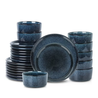 Stone Lain 24pc Eden Stoneware Dinnerware Set Dark Blue | Target