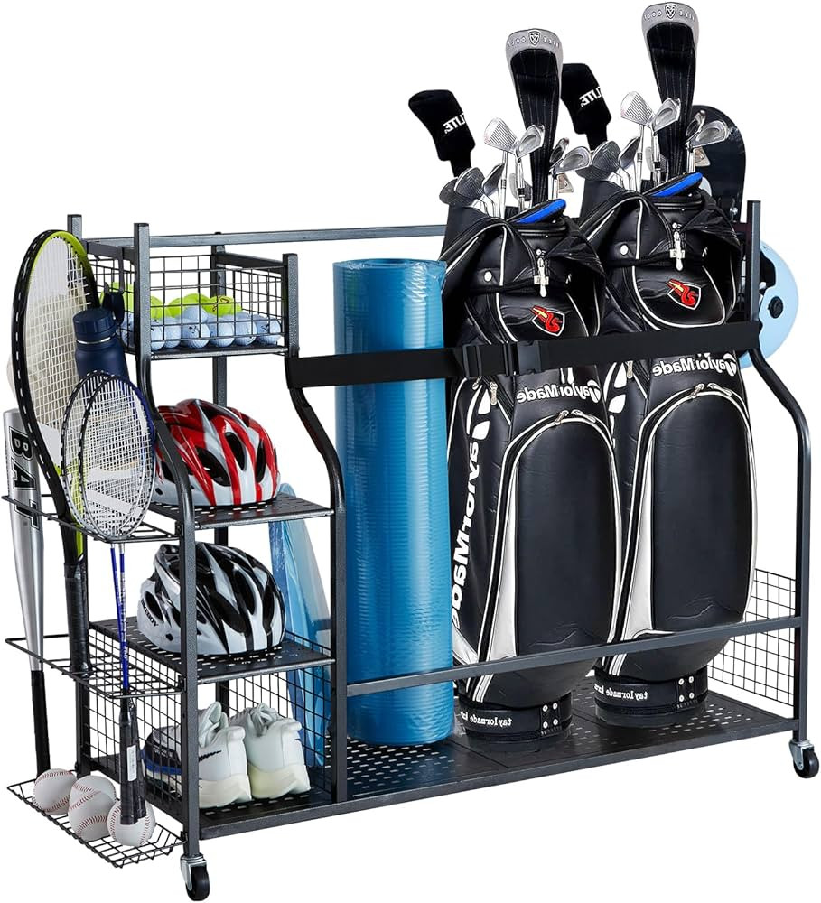 VEVOR Sports Equipment Garage Organizer, Rolling Ball Storage Cart, Basketball Rack with Baskets ... | Amazon (US)