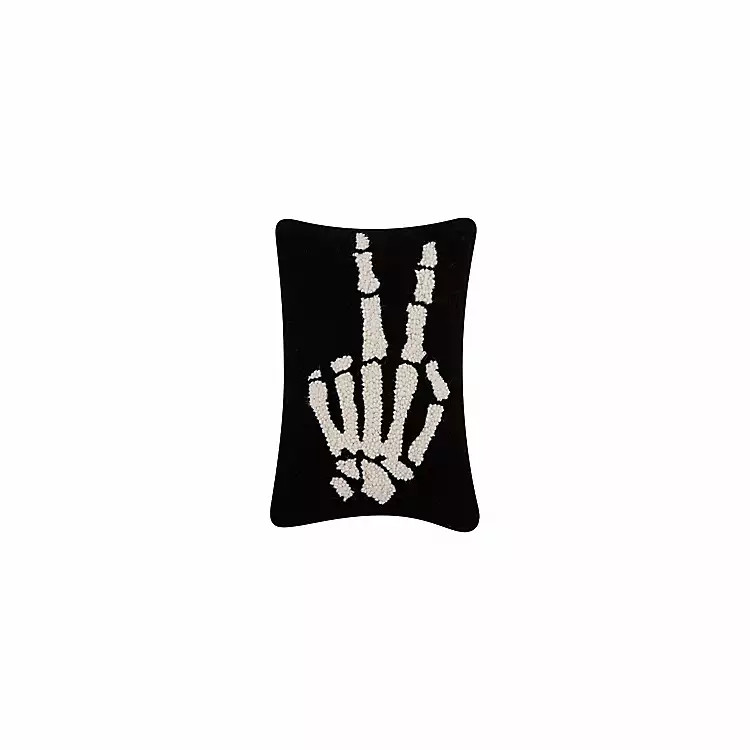 New! Handhooked Skeleton Peace Sign Pillow | Kirkland's Home