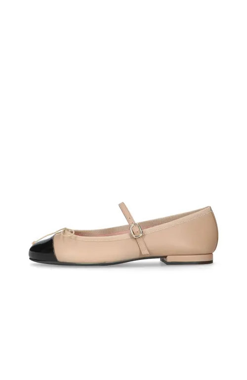 Pretty Ballerinas Round Toe Strap Ballet Flat With Heel in Beige at Nordstrom, Size 39.5 | Nordstrom
