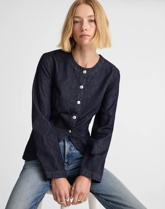 Denim Collarless Jacket in Rinse Wash | Madewell