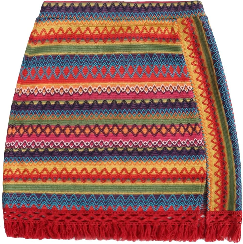 GORGLITTER Women's Chevron Embroidery Cover Up Skirt Fringe Split Beach Coverups Swimwear | Amazon (US)