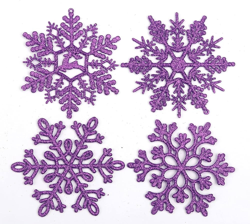 YYCRAFT 32pcs Glitter Snowflake Ornament 4 Inch for Christmas Tree Decoration-Purple | Amazon (US)