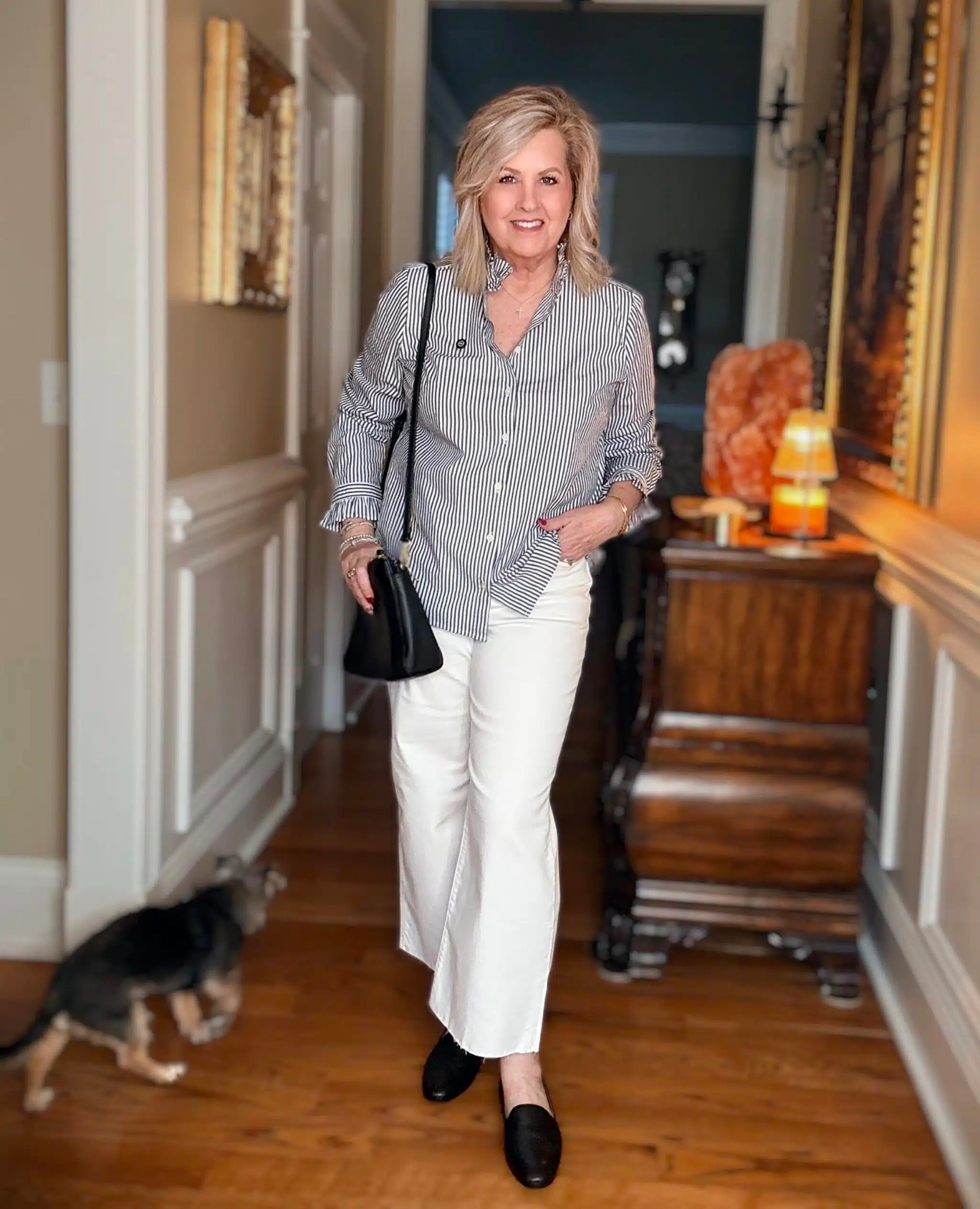 A classic outfit for Spring and styling white jeans! My striped shirt is a size large and my jeans are a size 29. 

#LTKWorkwear #LTKOver40 #LTKootd