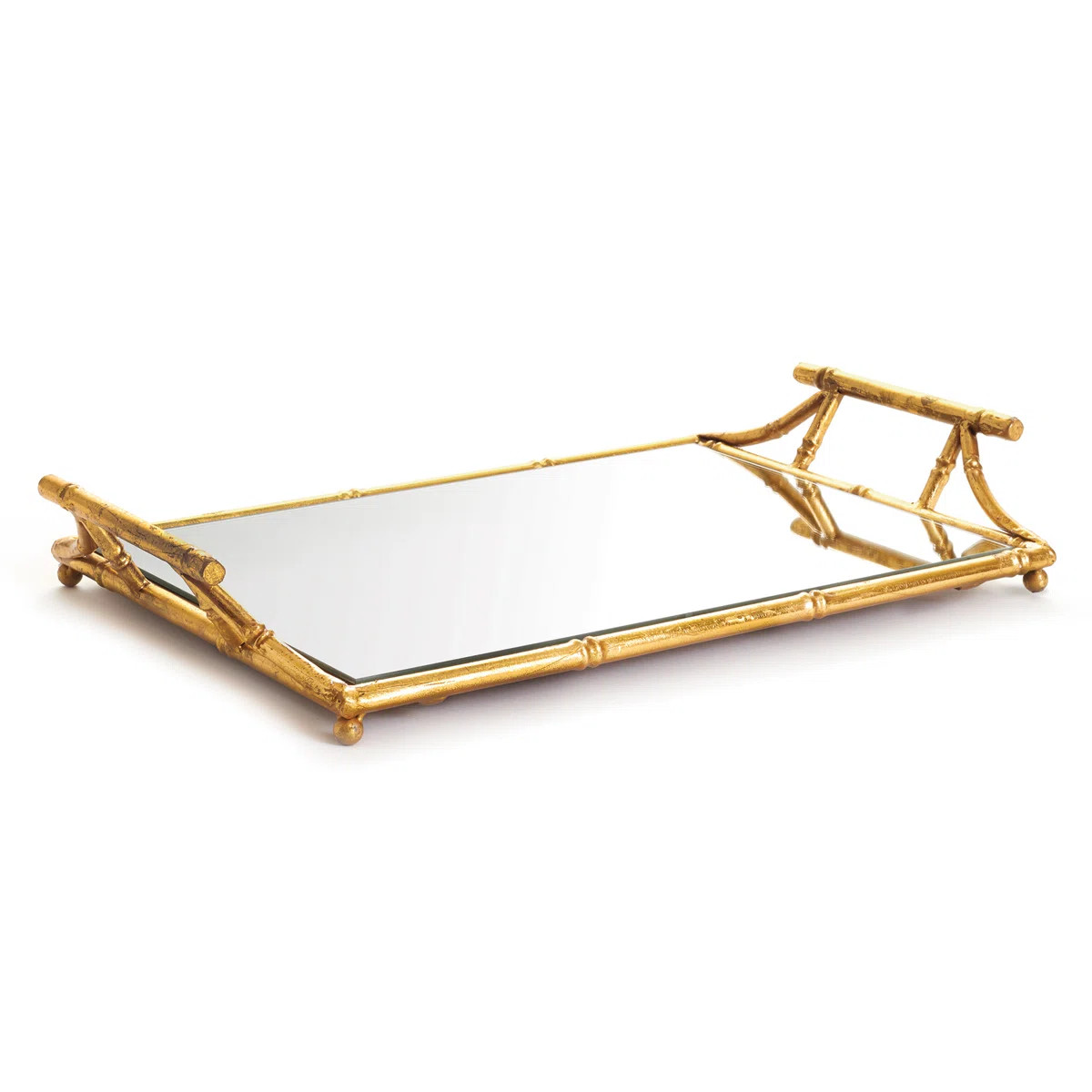 Horacia Gold-Finish Mirrored Serving Tray with Handles | Wayfair North America