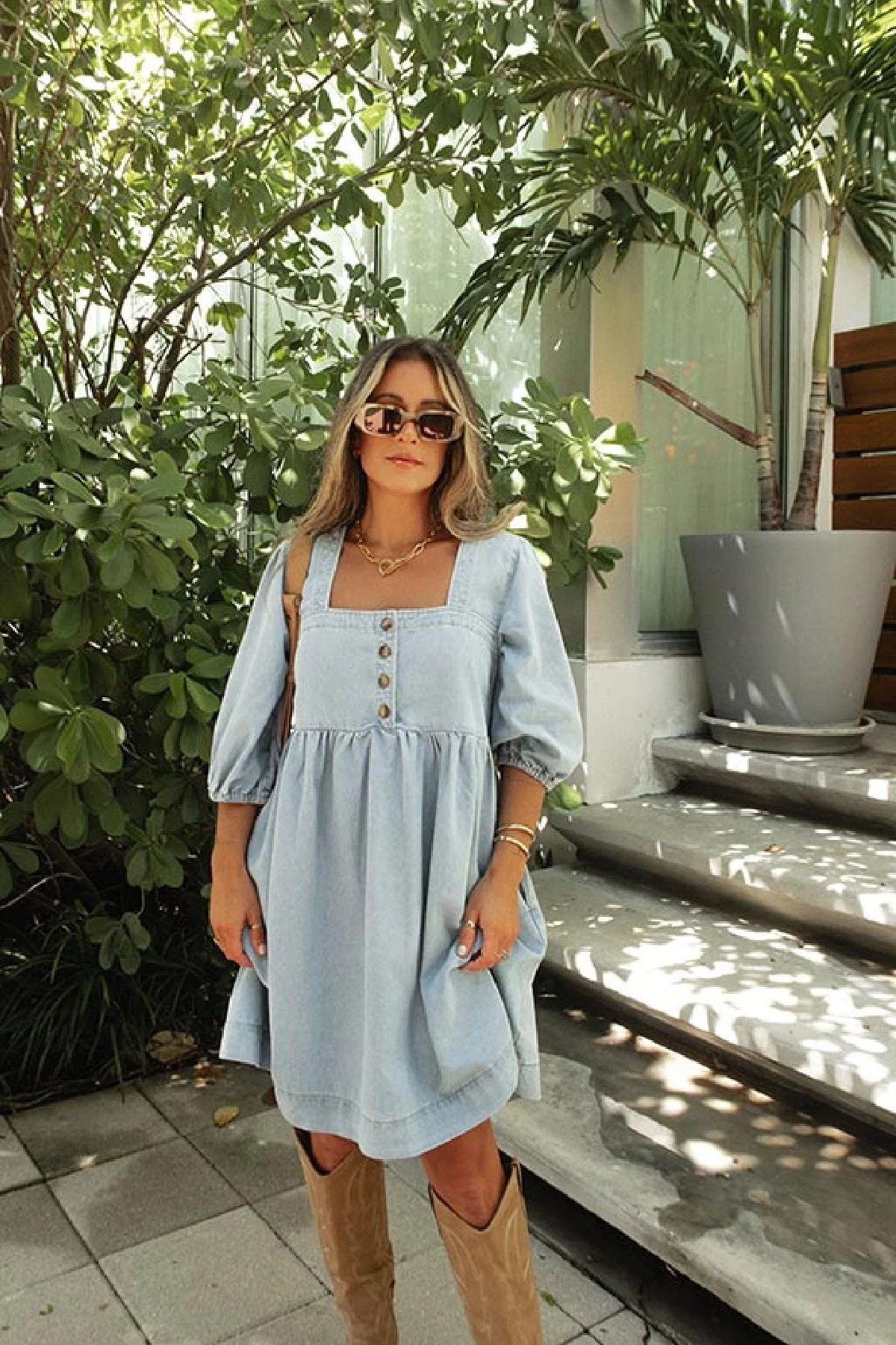 Denim Button Detail Babydoll Mini Dress | Magnolia Boutique