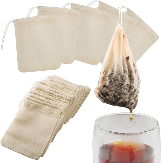Tea Filter Bags, 50 Pack Housim Reusable Cotton Tea Bags Empty Unbleached Strainer Filter Bags EC... | Amazon (US)