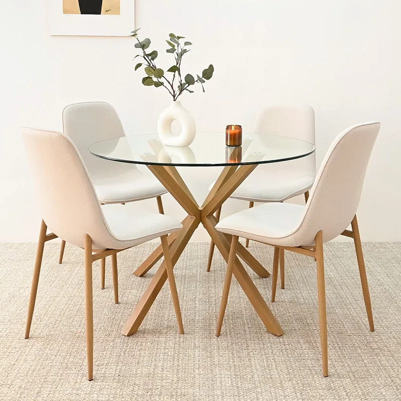 Folmar 5 - Round Glass Top Pedestal Dining Set | Wayfair North America