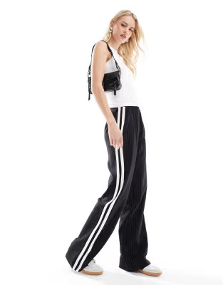 4th & Reckless Tall side stripe wide leg trousers in black pinstripe | ASOS | ASOS (Global)