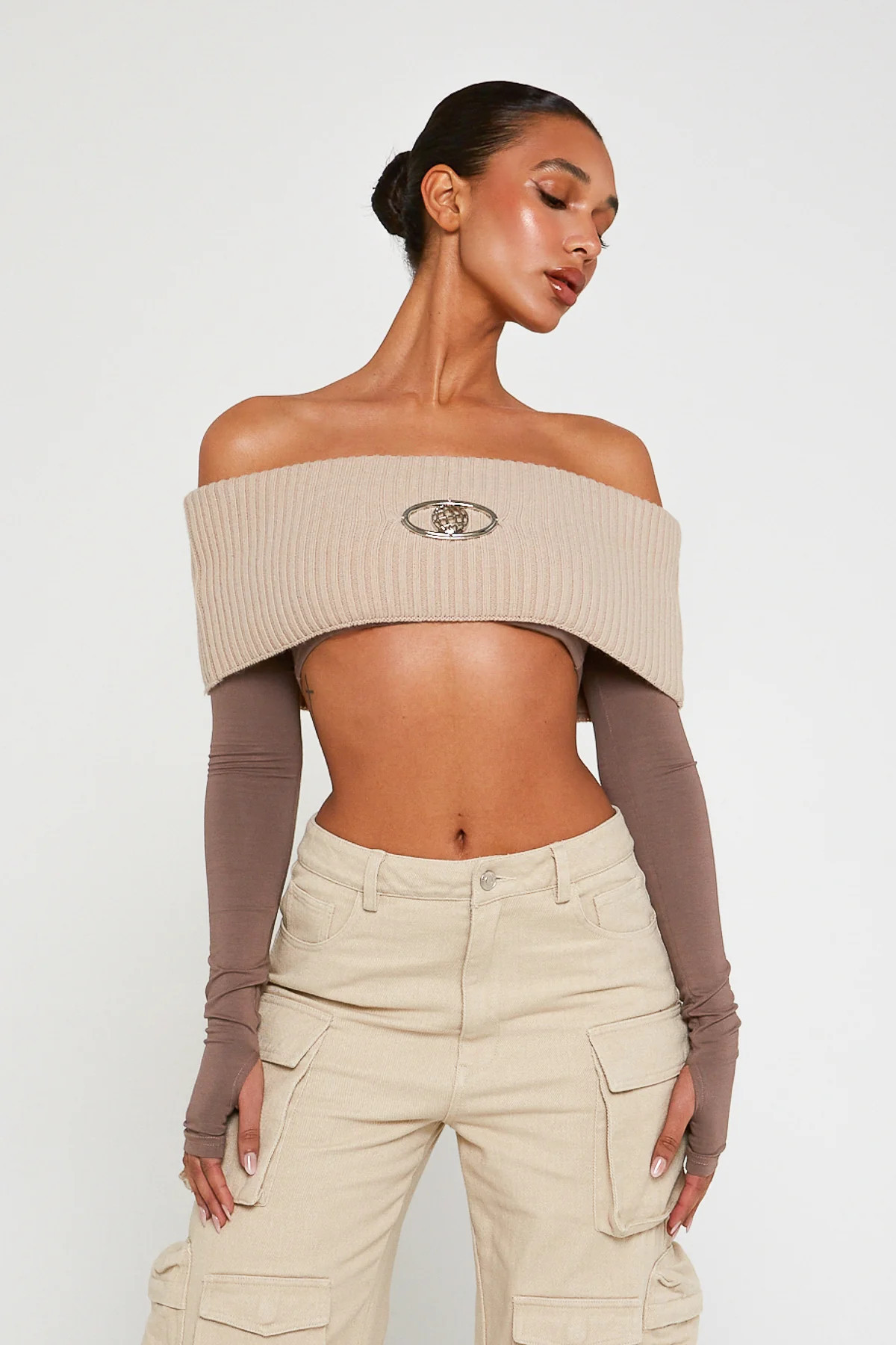 Stone Bandeau Top With Jersey Sleeves | Luxe to Kill