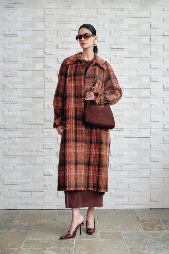 Cristha Check Wool Coat in Merino Mohair Tweed | Fabrique