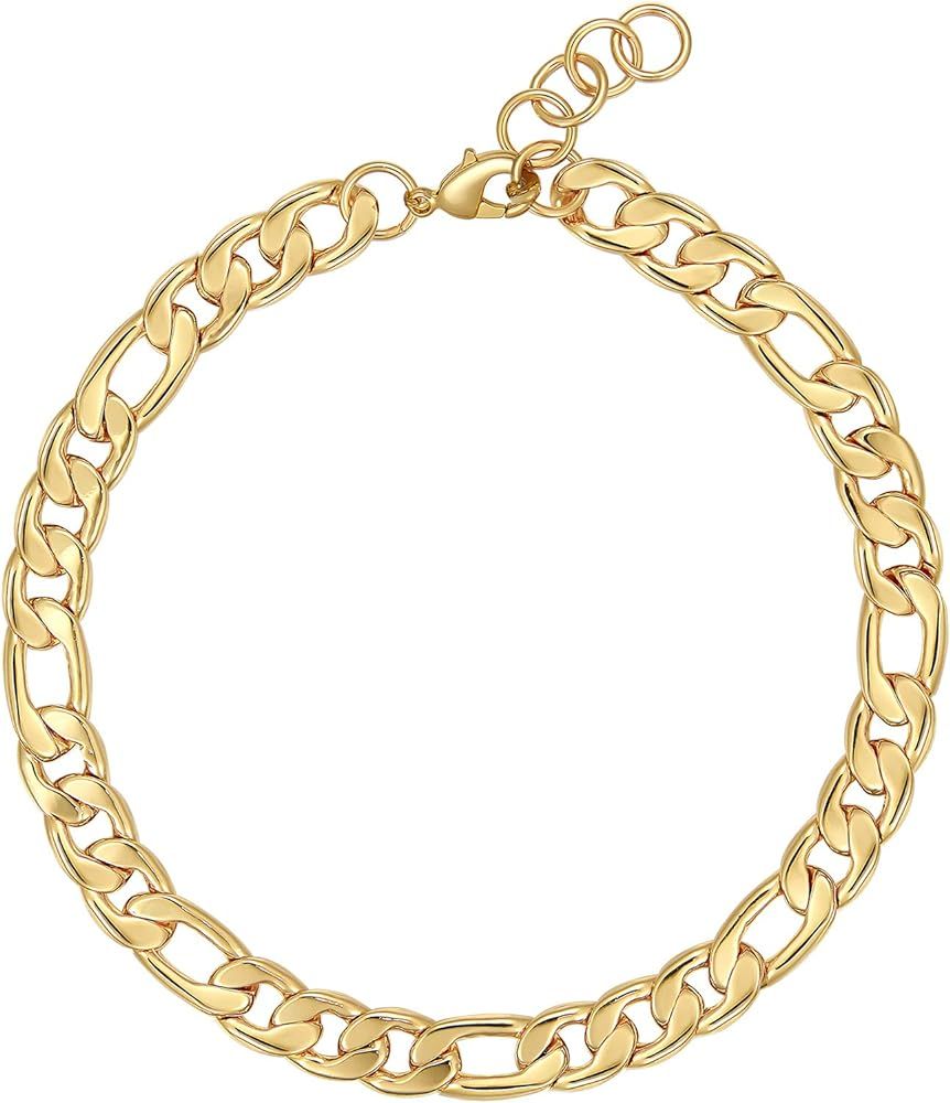 Gold Figaro Chain Choker Necklace Short for Women 16" 18K Gold Plated Punk Gothic Hip Hop Thick C... | Amazon (US)
