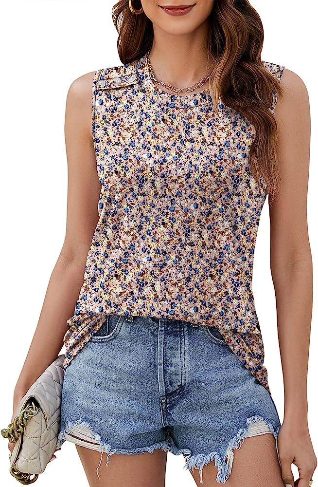 Ivicoer Women Casual Tank Tops Loose Fit Crew Neck Sleeveless Blouses Shirts Summer Flowy Tunic Butt | Amazon (US)