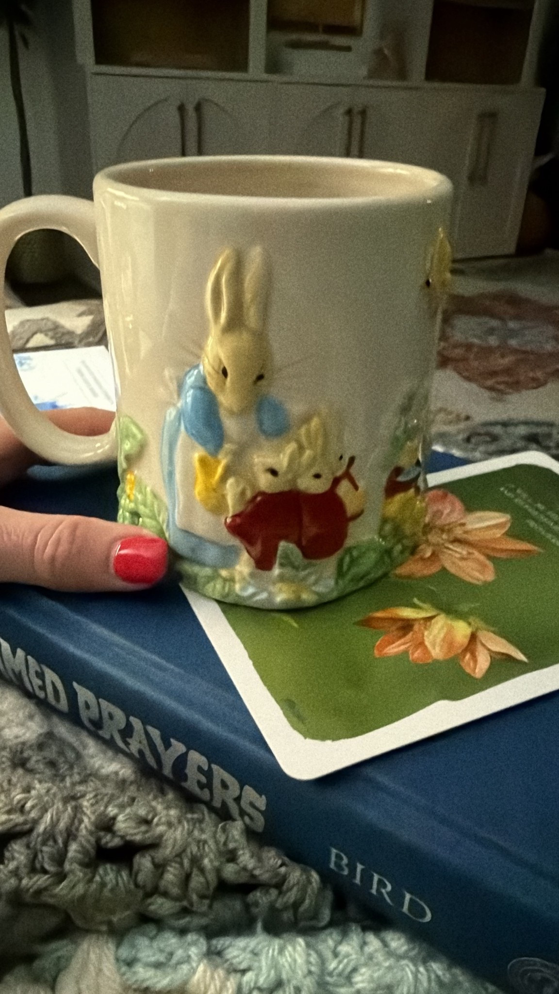 This Peter rabbit mug is one of my favorites. It has Peter rabbit on one side and a mom and her baby rabbits on the other so sweet and one of my favorites during this time of year. 