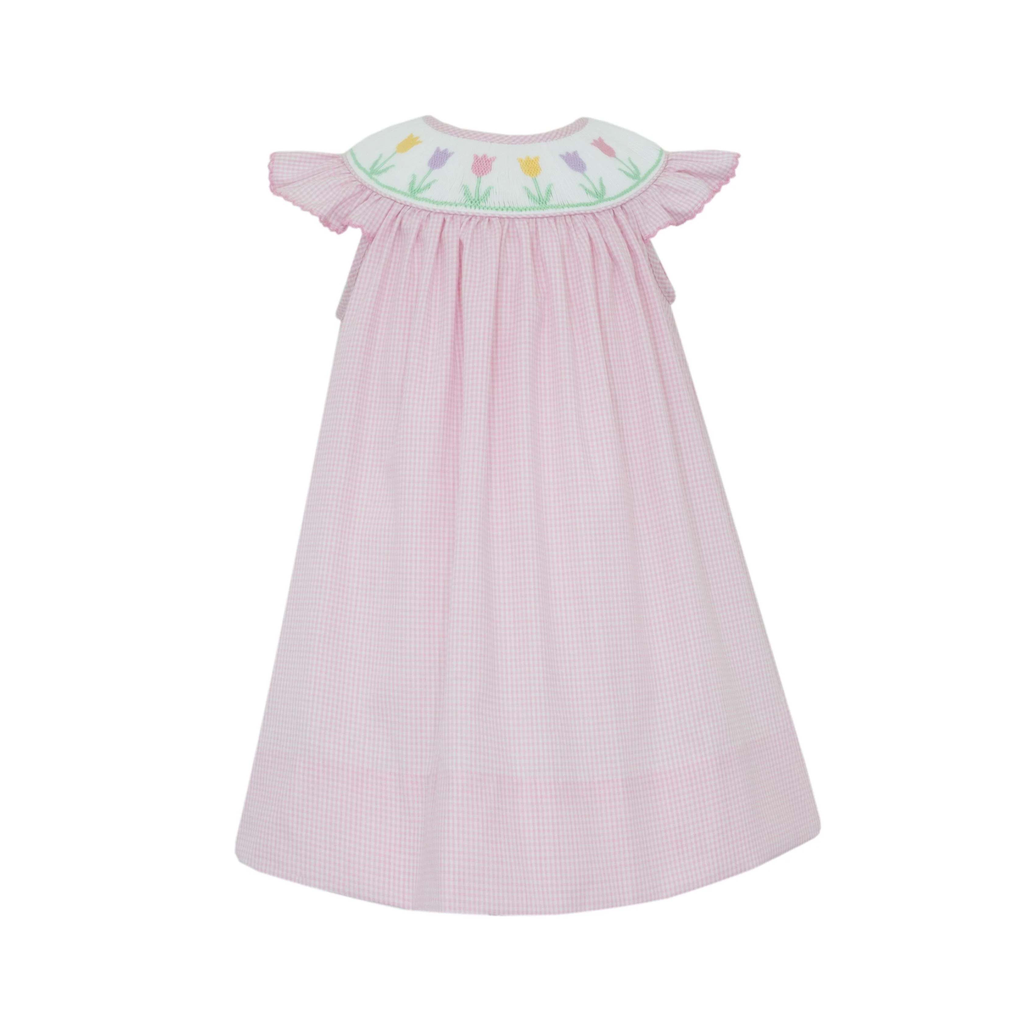 Spring Tulips Pink Gingham Bishop Dress | The Horseshoe Crab