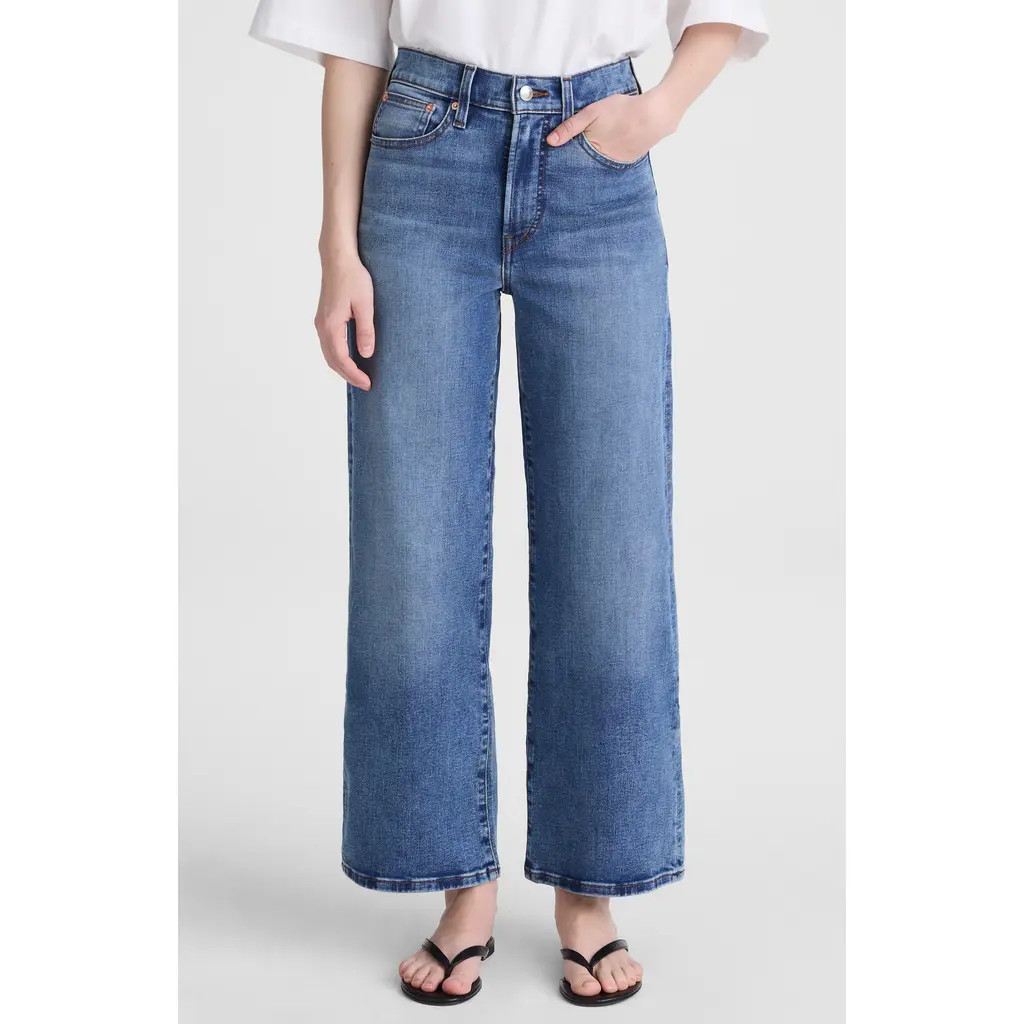Madewell The Short Wide-Leg Crop Jeans Super Stretch Denim in Oneida Wash at Nordstrom, Size 31 | Nordstrom