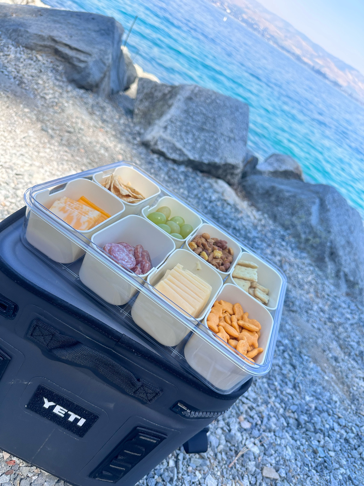 Lake days!! Snack tray, cooler, yeti 