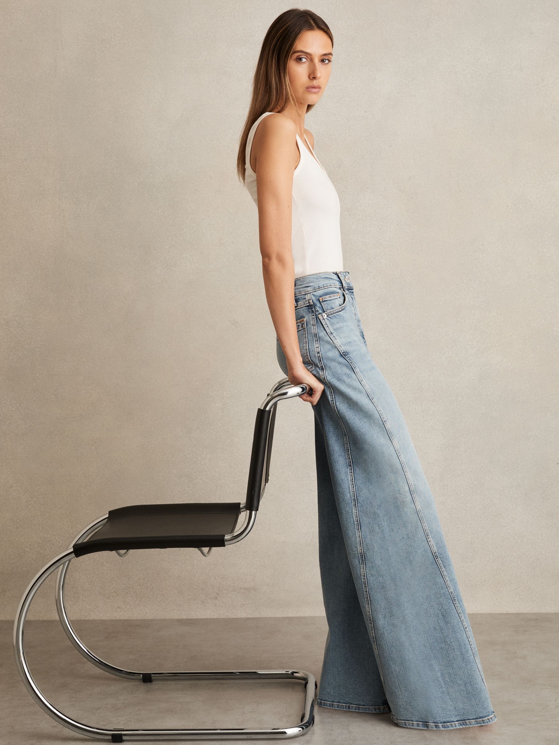 Twist Seam Wide Leg Jeans in Light Blue | Reiss UK