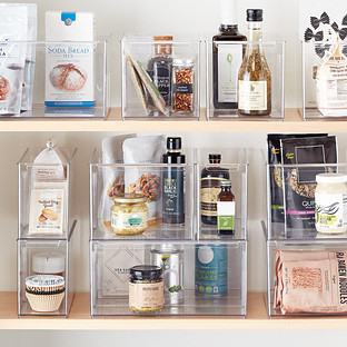 Everything Organizer&reg; Medium Cabinet Depth Pantry Bin w/ Divider Clear | The Container Store