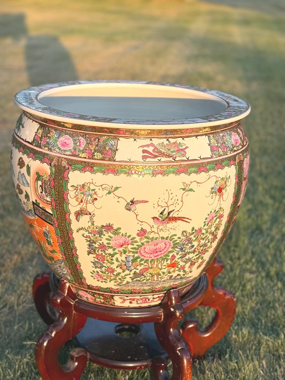 Large 20.5" Chinese Famille Rose Fish Bowl Planter - Etsy | Etsy (US)